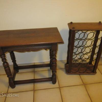 Vintage side table and wine rack