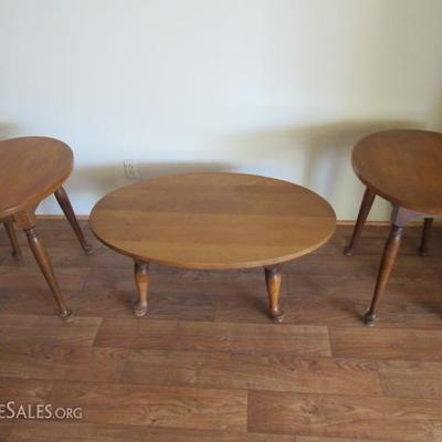 Vintage round coffee table and two side tables, also round; matching set