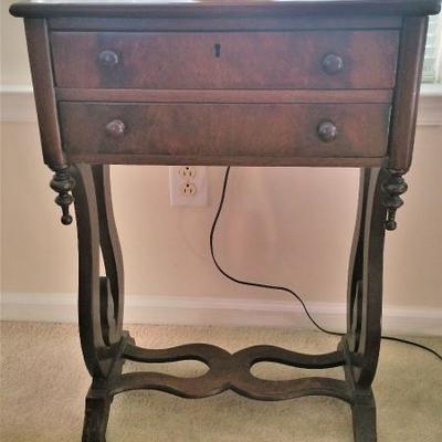 Very unusual pegged Victorian end table with two drawers