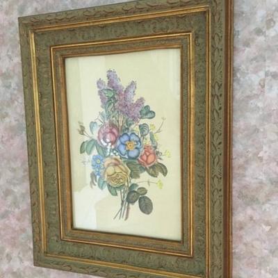 Floral picture with ornate gold frame
