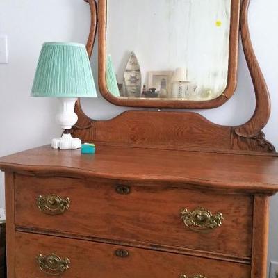 Matching oak dresser and attached mirror