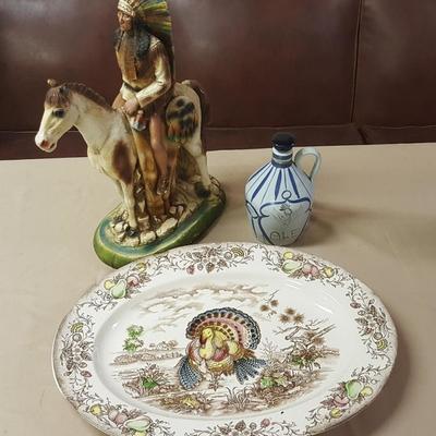 JHA068 Turkey Platter & Ceramic Figurines
