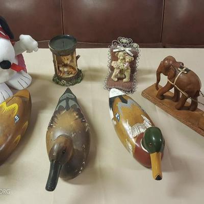 JHA063 Hand Carved Wood Ducks, Elephant and More
