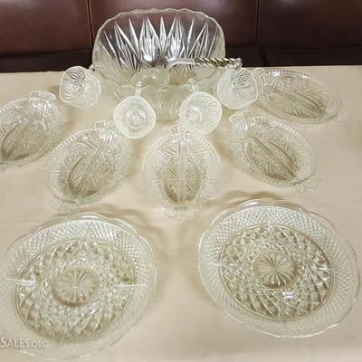 JHA026 Vintage Cut Glass Crystal Punchbowl & Dishes
