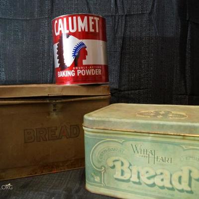 Lot of vintage metal cans, bread, other