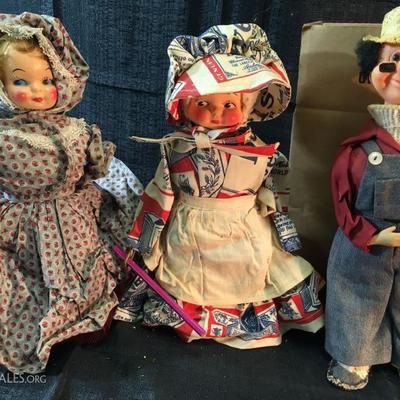 3 Vintage Dolls - Folk Art - Budweiser
