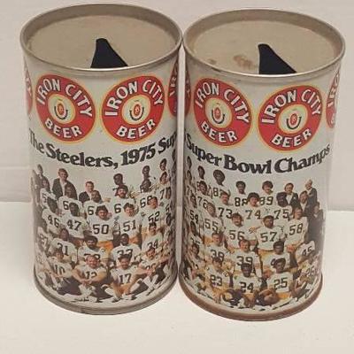 Vintage Iron City Beer Can Pittsburgh Steelers 1975 Super Bowl Champs Lot of 2