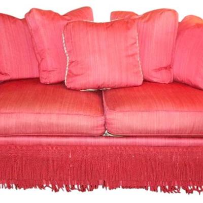 Oversized Red Sofa, Fringe Skirt