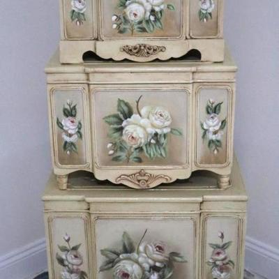 3 Piece Nesting Rose Trunk Set, Hand Painted