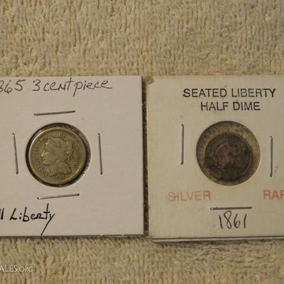 3 Cent Piece & 1861 Seated Liberty Half Dime