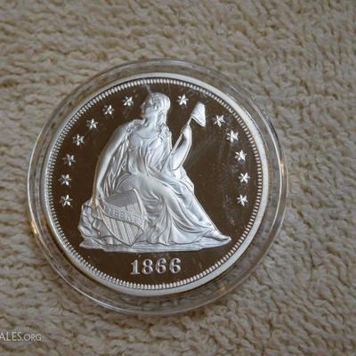 1866 One Dollar - .999 Fine Silver