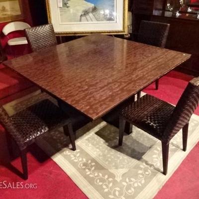 GRANITE TOP SQUARE DINING TABLE WITH 4 ITALIAN LEATHER CHAIRS