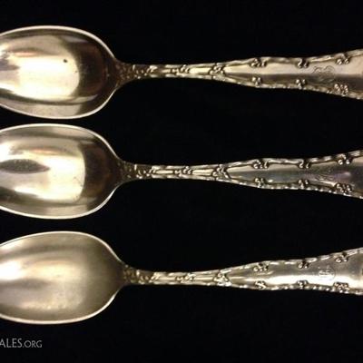 3 TIFFANY & CO. STERLING SILVER SPOONS, APPROX 7"L, MONOGRAMMED, APPROX 162 GRAMS
