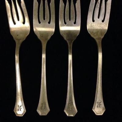 4 REED & BARTON STERLING SILVER FORKS, APPROX 6 7/8"L, MONOGRAMMED, APPROX 115 GRAMS
