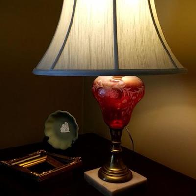 ruby glass antique lamps pair