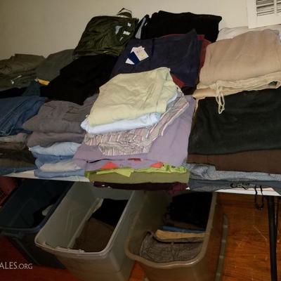 Size 14 Pants and Up on Table
Bins are sizes small and 8 or less pants