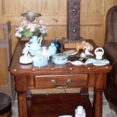 end table and collectibles
