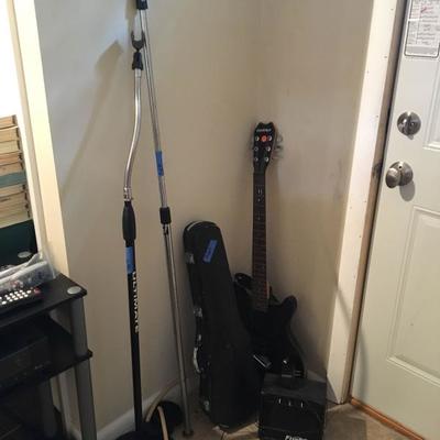 musical instruments - guitar, violin, microphone stand 