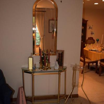 brass console table with mirror 