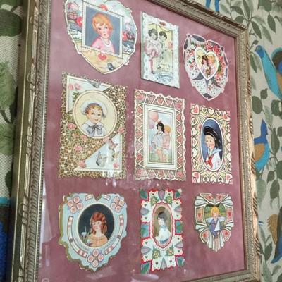 Framed Vintage Valentine Day Cards.