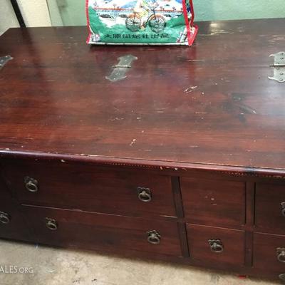 Large Japanese Coffee Table w/ Drawers in 1 side. Back (1/2) side is trunk
