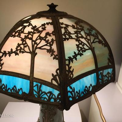 beautiful antique slag-glass lamp