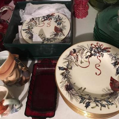 Many pieces of new Lenox "A Winter Gathering" china.
