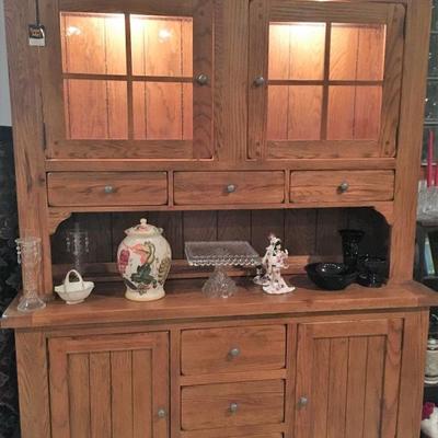 Newer Mission Style china cabinet with "touch light" feature.