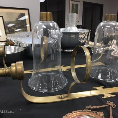 Antique Brass Sconces with Hurricane Glass