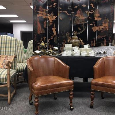 Barrel Back Leather Armchairs, 