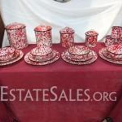 Cute Red & White Speckled Enamelware Set