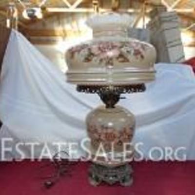 Vintage Large Floral Frosted Hurricane Lamp