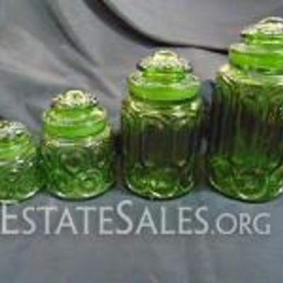 Beautiful LE Smith Moon & Stars Green Canister Set