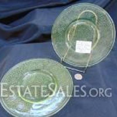 Lovely Lime Green Vaseline Plates Circa 1920's