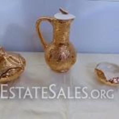 Holly Ross "Weeping Gold" 22K Circa 1950's Dishes