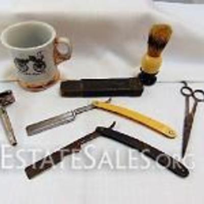 Six Piece Antique Shaving Utensils