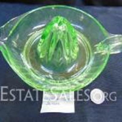 Very Nice Green Vaseline Glass Juicer
