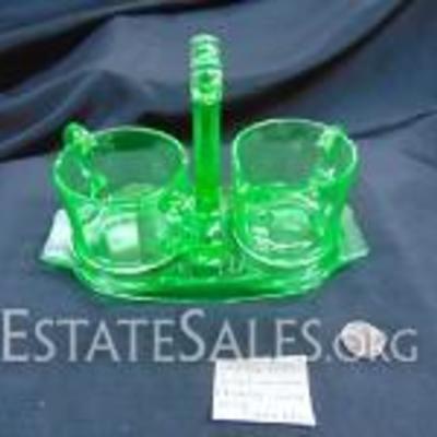 Vaseline Glass Soda Fountain Creamer & Sugar Tray