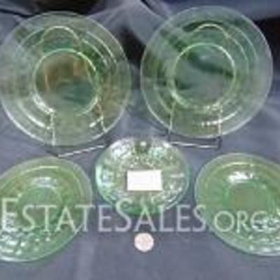 Beautiful Vaseline Glass Plates Circa 1930's