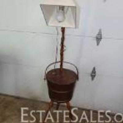 Floor Lamp w/Wood Storage Bucket