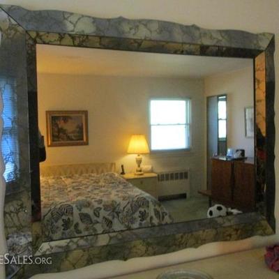 VINTAGE SMOKED GLASS FRAMED MIRROR