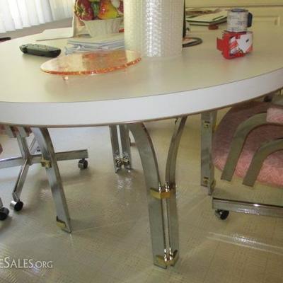 CHROME ROUND MID-CENTURY TABLE AND CHAIRS