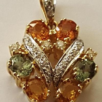 RK020 18K Gold Pendant & Multi-Colored Sapphire & Diamonds
