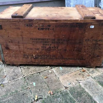 Vintage ammuntion crate. Opens up. Great for coffee table, storage, night stand. Price: $35