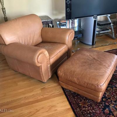Butter soft leather club chair & ottoman.