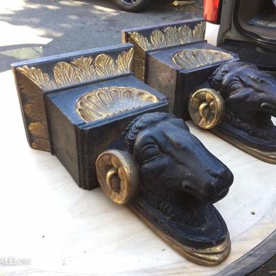 45 lb. antique cast iron ram's head corbels from a NYC brownstone.