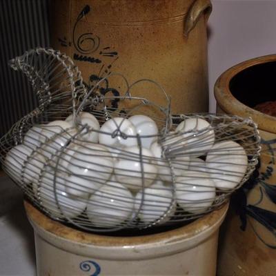VINTAGE GLASS EGGS AND BASKET
