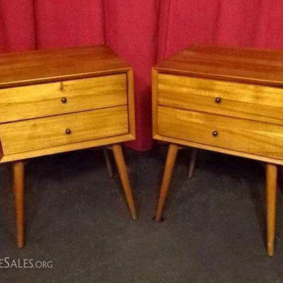 PAIR MID CENTURY MODERN TABLES WITH 2 DRAWERS