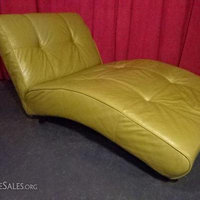 2 OLIVE GREEN LEATHER CHAISES, SOLD SEPARATELY