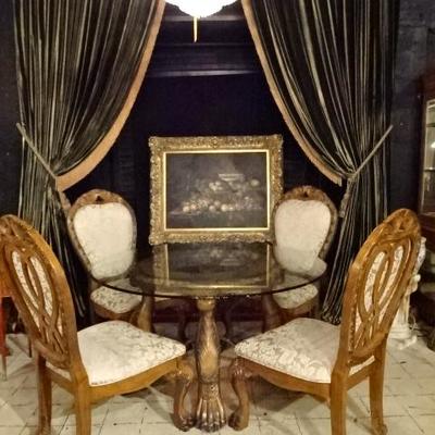 5 PIECE ORNATE DINING TABLE WITH 4 CHAIRS
